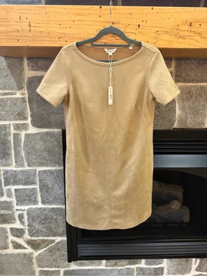 NWT Max Studio London Faux Suede Shift Dress XS 70s Mod Beige Soft thumbnail 3