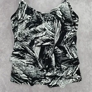Jamaica Bay Black Ruffle Floral Padded Swimwear Tankini Tank Top Medium M 10‎ thumbnail 4