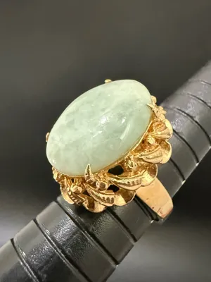 Vintage Gold-plated Jade Jadeite Stone Cabochon Cocktail Ring Size 6 thumbnail 6