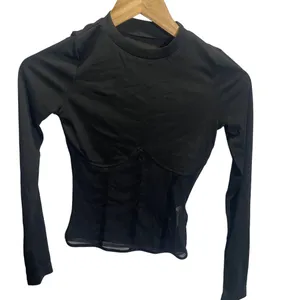 Commense‎ XS Black Sheer Ribbed Long Sleeve Top Elegant Design thumbnail 2