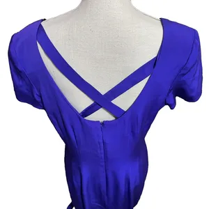 Liz Claiborne 100% Silk Midi Dress Purple‎ sz 14 side slit formal prom romantic thumbnail 3