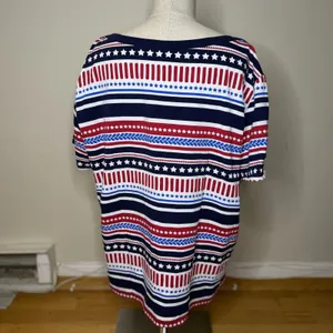 Alfred Dunner Patriotic Americana Top XL Red White Blue Nautical 4th Of July GUC thumbnail 2