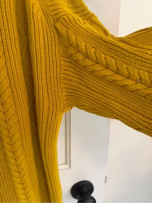 J.Crew Cotton Cable Knit Mockneck Sweater Mustard Yellow Oversized XL thumbnail 8