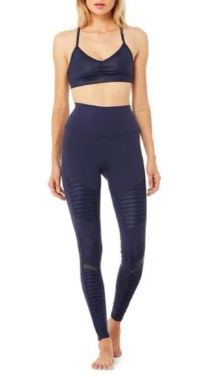 Alo yoga navy blue mesh moto leggings size small thumbnail 1