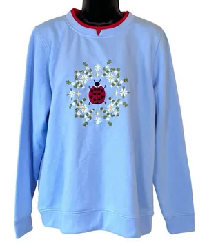 Heritage Charm Vintage-Inspired Ladybug Floral Embroidered Sweatshirt thumbnail 1