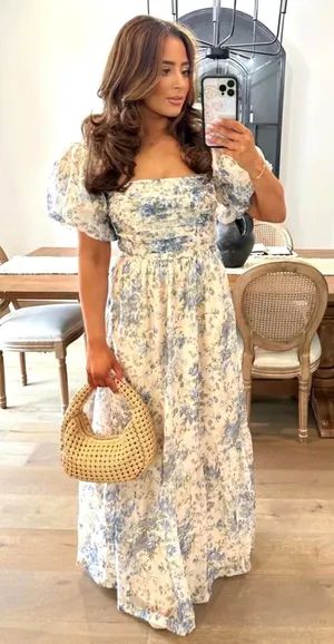 Abercrombie & Fitch Emerson Drama Bow-Back Pink Maxi Dress Floral Small thumbnail 1