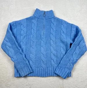 SO Cable Knit Quarter Zip Mock Neck Sweater Blue Size S thumbnail 1