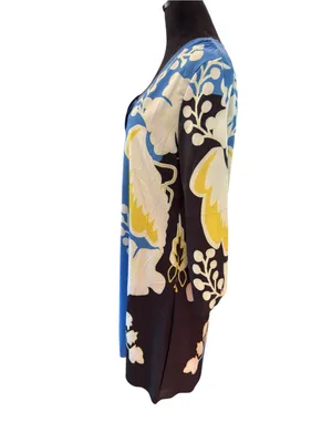 NWT Boutique Retro Graphic Floral Shift Dress 60s Mod V-Neck Long Sleeve Size L thumbnail 7