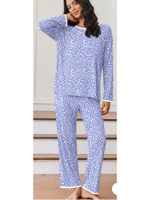 NEW Polka dot Pajamas Set 2 Pc Lounge Set Long Sleeve Pjs Long Pants L thumbnail 4
