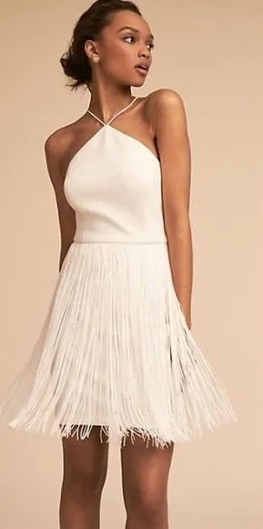 Aidan Mattox Ivory Fringe Halter Dress Party Cocktail‎ Mini Sleeveless Size 14 thumbnail 1