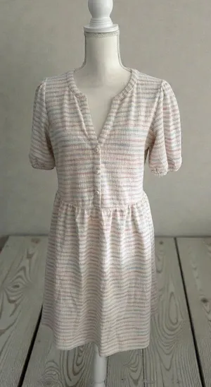 ANN TAYLOR LOFT Multicolor Striped Button Dress Size Small thumbnail 1