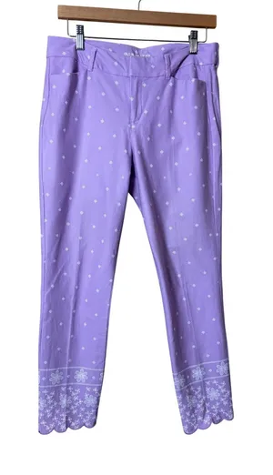Old Navy Pixie Scallop Pants 10‎ Purple Floral Embroidered Preppy Cottagecore thumbnail 1