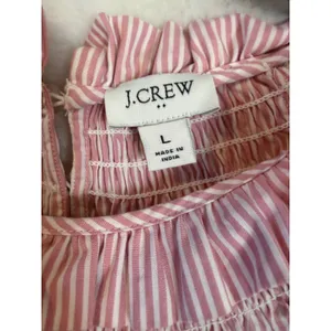 J.Crew Pink White Striped Smocked Ruffle Neck Blouse Women Large Balloon Sleeve thumbnail 7
