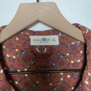 Natural Life Women Cece Button Down Top XL Brown Floral Boho Chic Cottage‎ thumbnail 7
