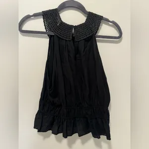 Zara Black Crochet Collar Sleeveless Peplum Blouse Boho crop y2k Top XL thumbnail 3