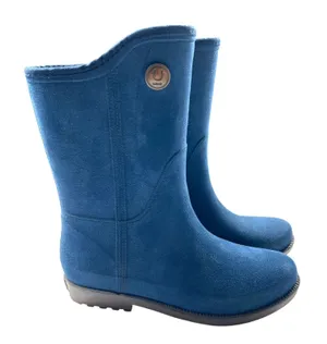 Ulan Rainy Steps Womens 7 Blue Waterproof Faux Suede Mid Calf Rain Boots NWOT thumbnail 1