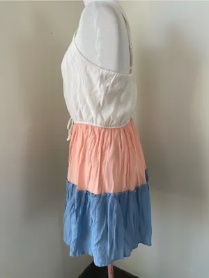 AUW Cream, Peach & Blue Tiered Mini Dress thumbnail 2
