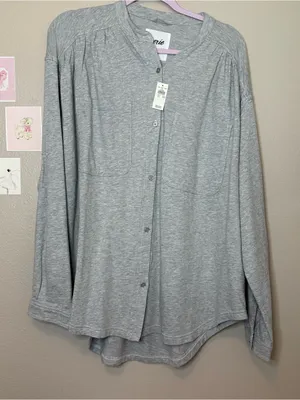 Aerie new button up grey cotton oversized flowy casual thumbnail 2