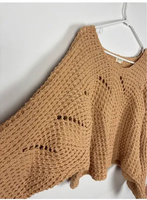 Pol Sweater Dolman Flare Sleeve Beige Knit Cropped Size Small thumbnail 3