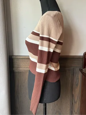 The Slope Striped Scoop-Neck Ribbed Sweater in Brown, Cream & Tan medium thumbnail 3