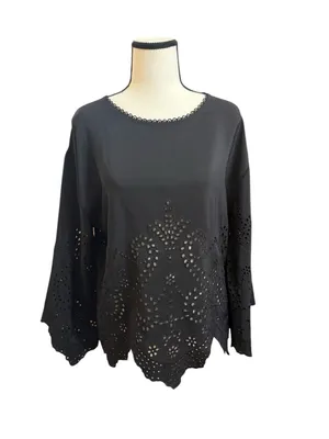 Ulla Johnson Black Eyelet Althea Cutwork Blouse 100% silk size 4 thumbnail 2