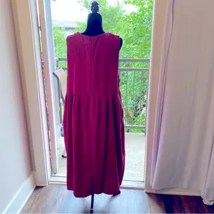 ZENANA Premium Magenta XL Corduroy Overall Popover Jumper Midi Pockets Dress thumbnail 8