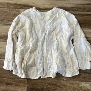 Anthropologie Maeve white and creme patchwork blouse thumbnail 5