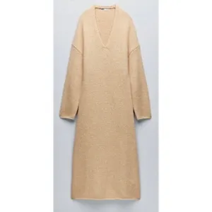 ZARA Alpaca Knit Midi Dress Light Tan Sand Coastal Blogger Favorite Medium thumbnail 11