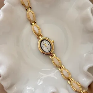 Dainty Vintage Gold And White Stone Watch thumbnail 3