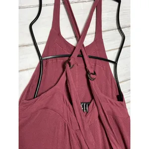 Free People FP Beach Jumpsuit Overalls Small Mauve Ribbed Linen Blend thumbnail 6