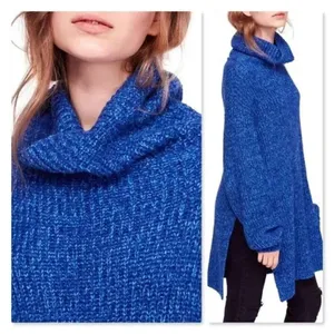 Free People Slouchy Sweater Women Blue 'Eleven' Tunic Medium Oversize Turtleneck thumbnail 3
