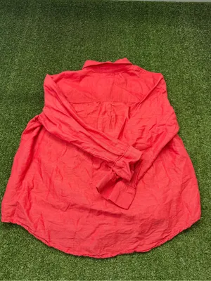 Maeve by Anthropologie Linen Blend Orange Red Button Down Blouse Top Oversize XL thumbnail 6