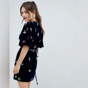 ASOS Petite Floral Beading Wrap Low Cut Velvet Mini Dress NWT Sz. 4 thumbnail 4