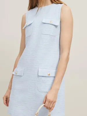 NWOT Ann Taylor Tweed Button Pocket Shift Dress Light Blue thumbnail 2