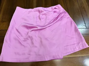 NWT Abercrombie & Fitch Satin Draped Mini Skort Pink Size S thumbnail 1
