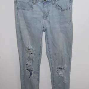 American Eagle Women Super Stretch Light Blue Denim Ripped Jegging jeans size 4‎ thumbnail 9