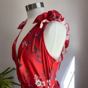 Fashion To Figure Red Floral Form Fitting Ruched Sides V Neck Mini Dress‎ Size 1 thumbnail 5