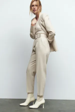 ZARA ecru high waisted belted fabric pants blogger favorite thumbnail 5