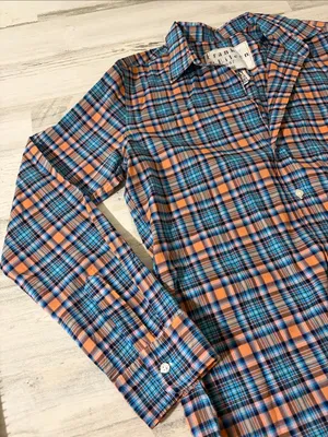 Frank & Eileen Orange and Blue Plaid Barry Cotton Button-Down Shirt thumbnail 2