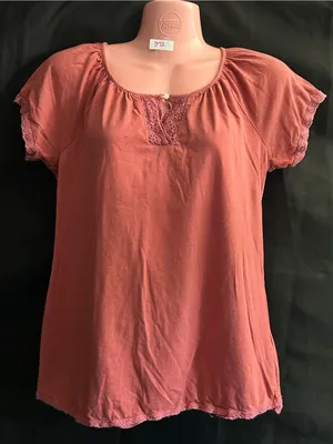 Ralph Lauren Jeans Co Vintage Pastel Coral Crochet-Trim Short Sleeve Top MD thumbnail 1