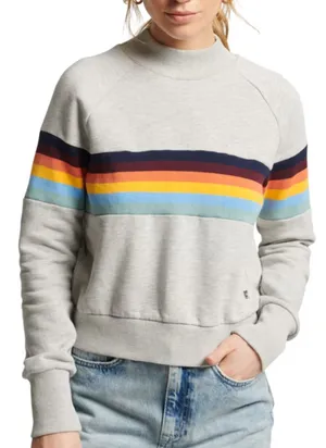 Superdry Grey Vintage Cali Stripe 70s Style Mock Neck Crew Sweatshirt Size 4 thumbnail 1