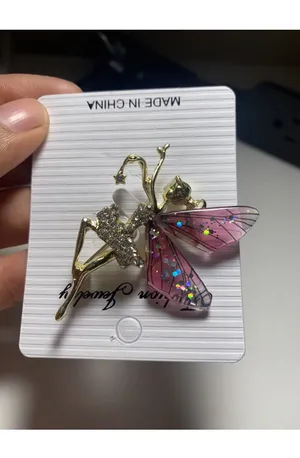 Cute New B.J. Golden Crystal Fairy Angel With Sparkly Acrylic Wings Pin Brooch thumbnail 6