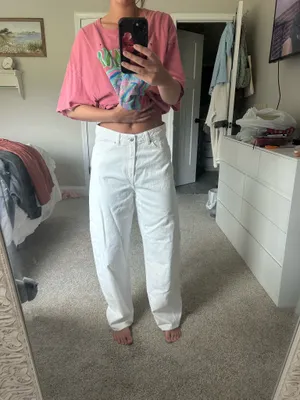 Women’s white wide leg belted jeans H&M thumbnail 3