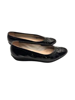 Salvatore Ferragamo Size 8.5 Black Croc Embossed Faux Leather Wedge Flats thumbnail 2