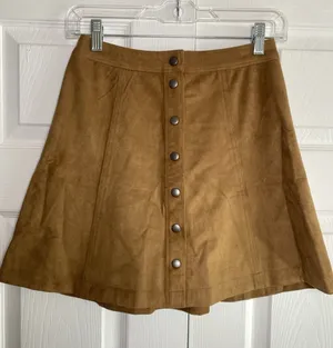 Abercrombie & Fitch Brown Snap Front A-Line Skirt Size‎ 00 Suede Hippie Festival thumbnail 1