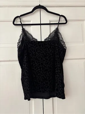 White House Black Market WHBM Black Velvet Leopard Print Lace Cami‎ Top Size XL thumbnail 8