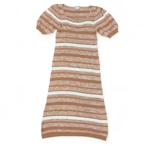 Amour Vert‎ Vivienne Striped Knit Sweater Dress Tan White Large Puff Sleeve Midi thumbnail 14