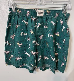 Victoria's Secret PINK Pajama Shorts Green Holiday Dog Christmas Lights XS thumbnail 1