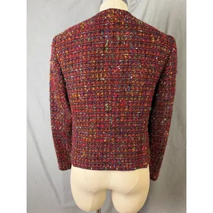 Rena‎ Rowan Textured Multicolor Tweed Zip Front Collarless Jacket Women 10 thumbnail 8