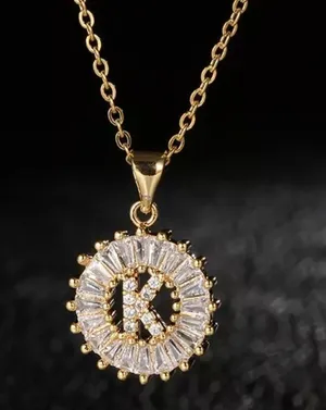 Gold Initial Crystal Sparkly Pendant Necklace A-Z thumbnail 6